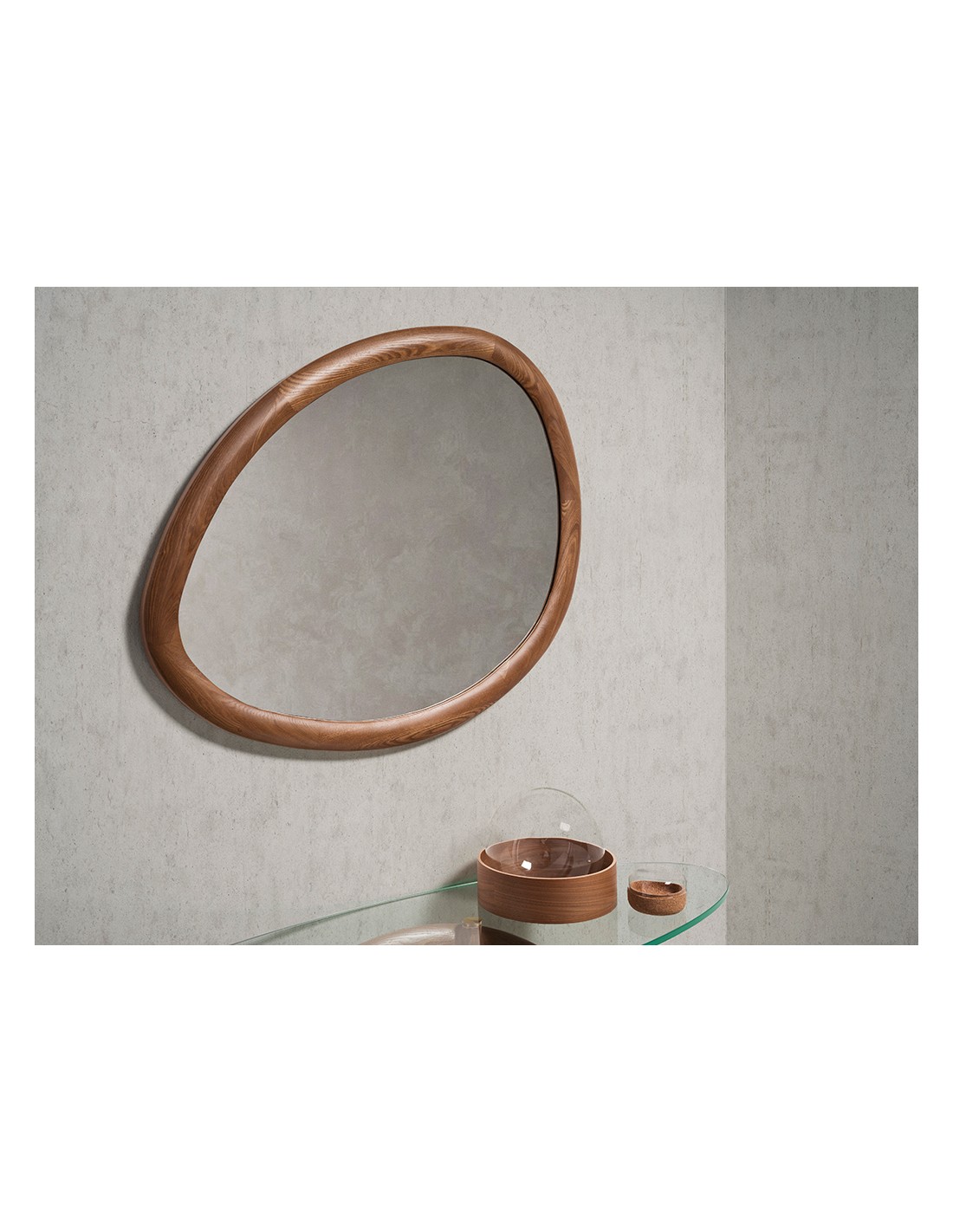 Espejo pared forma orgánica nogal