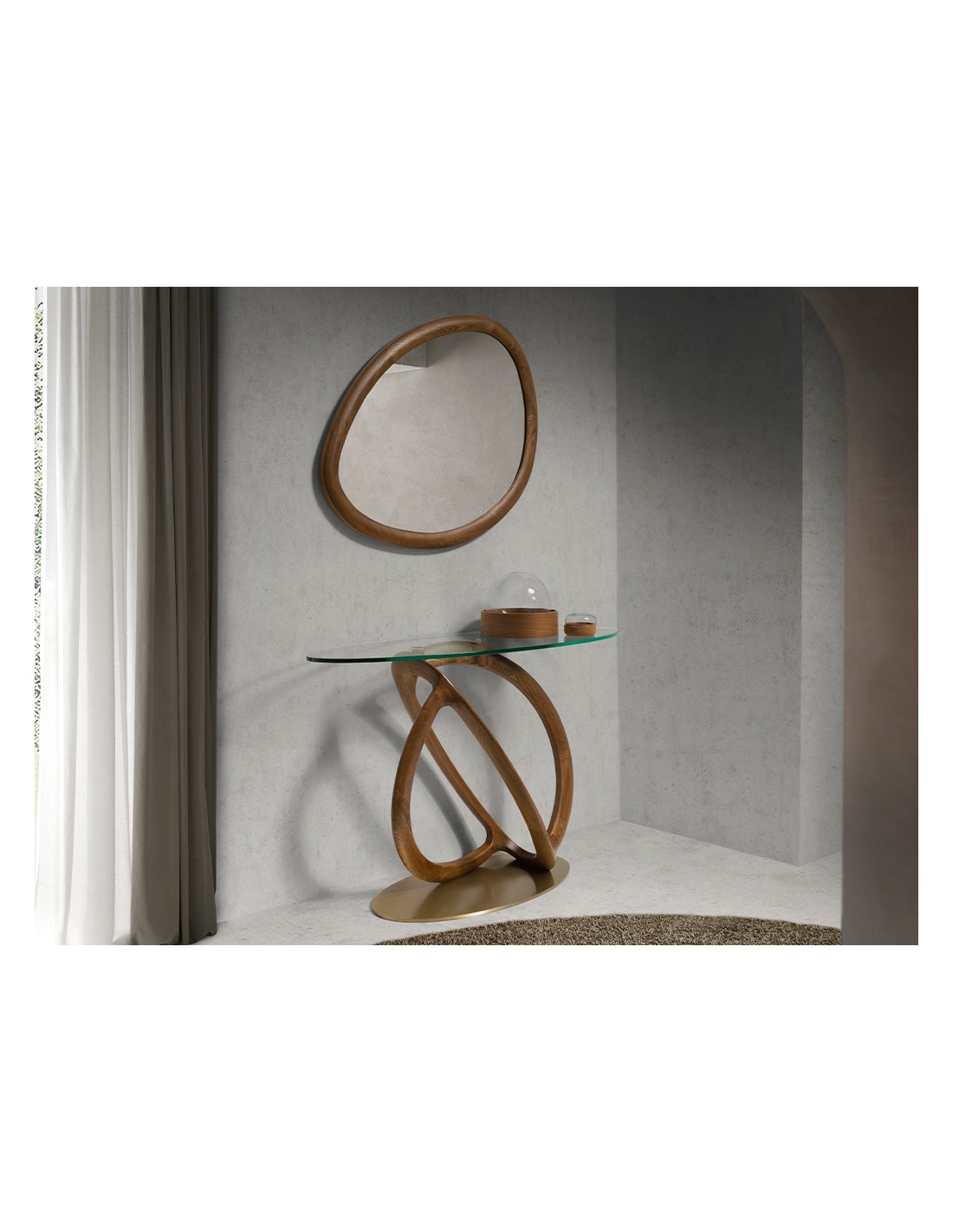 Espejo pared forma orgánica nogal