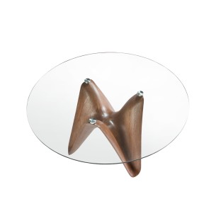 Mesa comedor redonda cristal templado y nogal