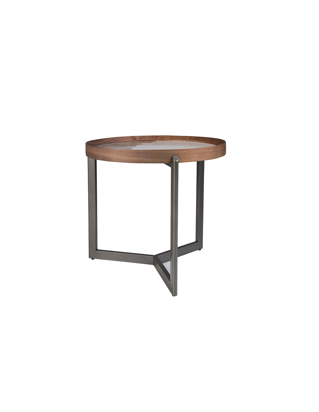 Mesa rincón redonda mármol porcelánico, nogal y...