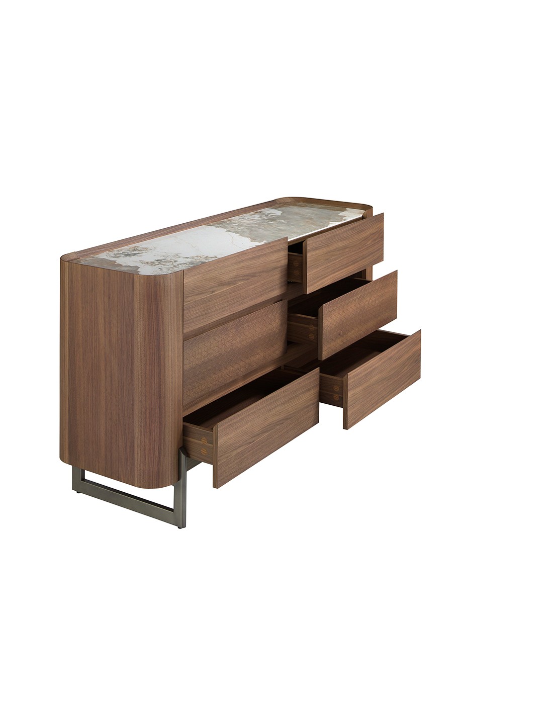 Cómoda nogal, acero visón metal y tapa de...