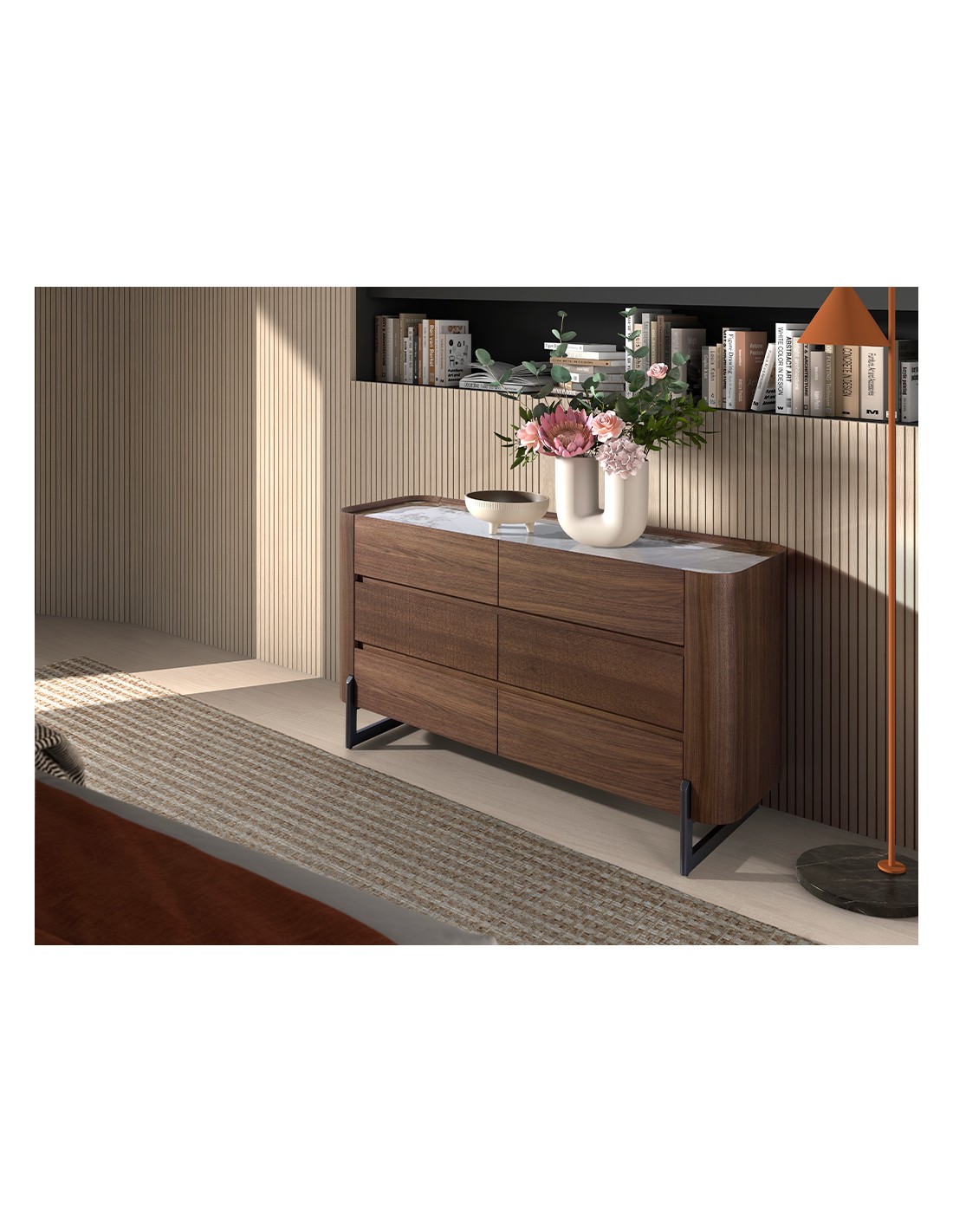 Cómoda nogal, acero visón metal y tapa de...