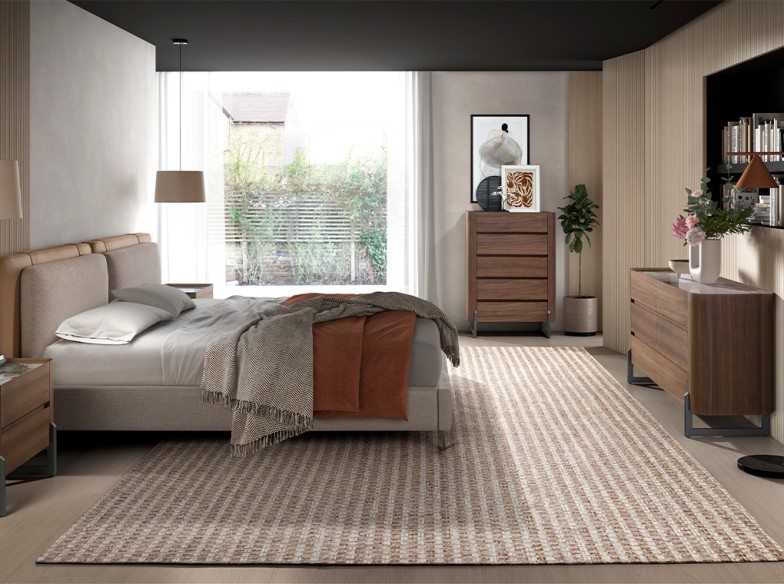 Cómoda nogal, acero visón metal y tapa de mármol porcelánico