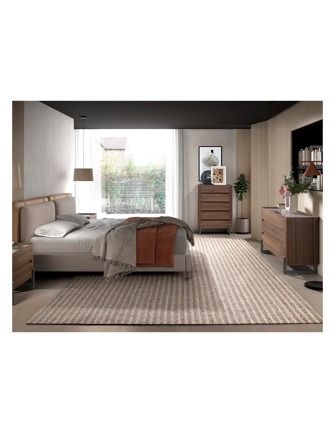 Cómoda nogal, acero visón metal y tapa de...