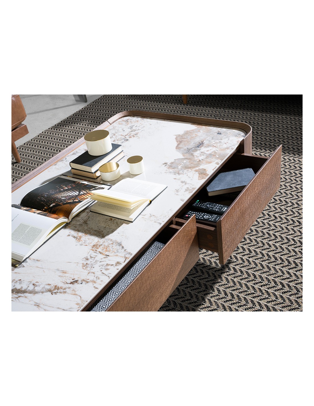 Mesa centro rectangular mármol porcelánico,...