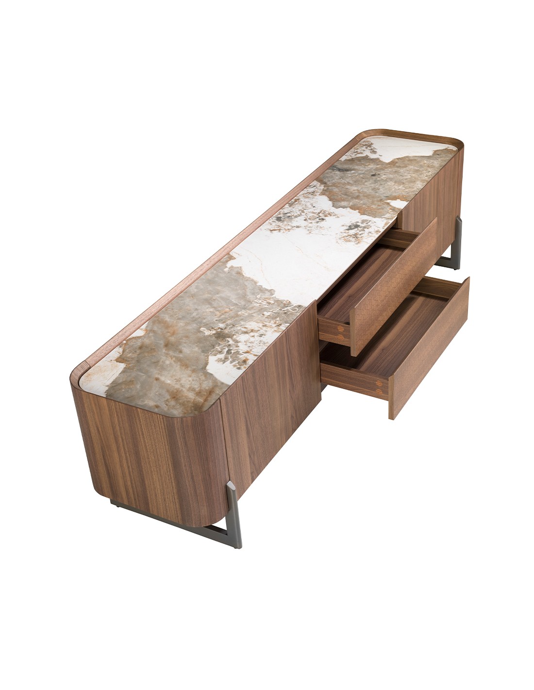 Mueble TV nogal, acero visón metal y tapa de...