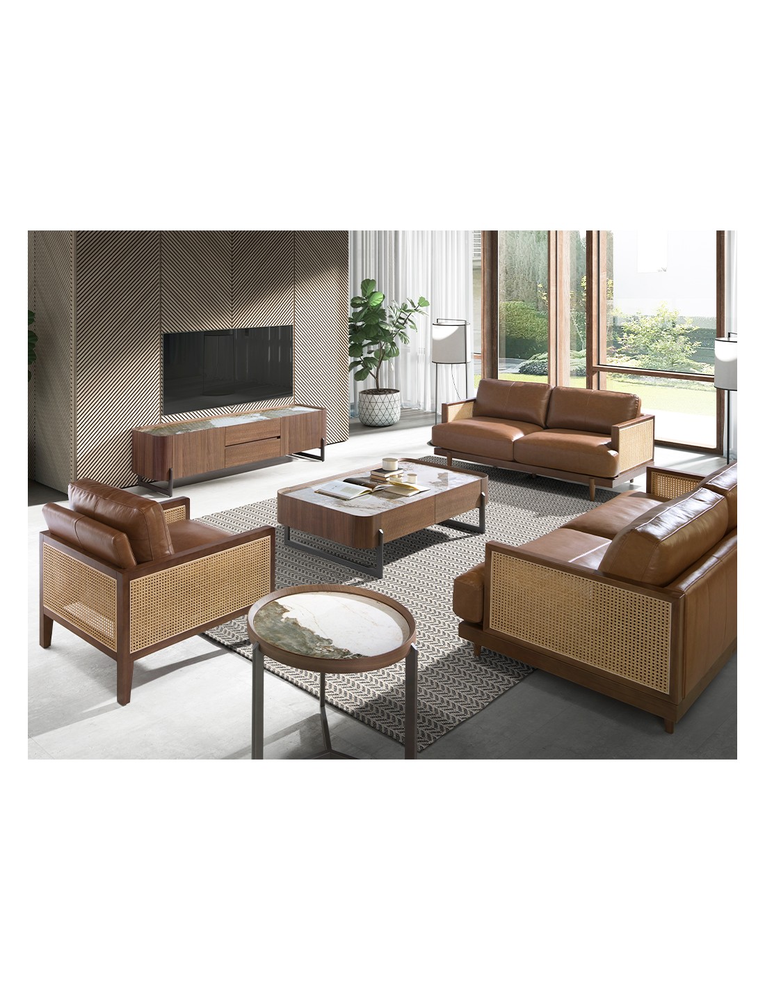 Mueble TV nogal, acero visón metal y tapa de...