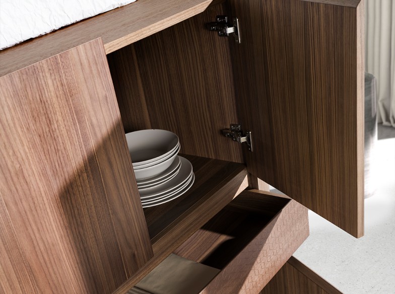 Aparador alto nogal y acero visón metal