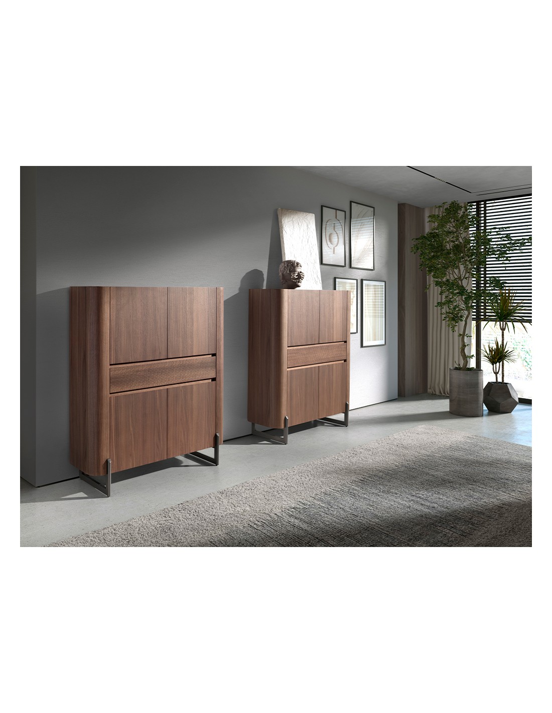 Aparador alto nogal y acero visón metal