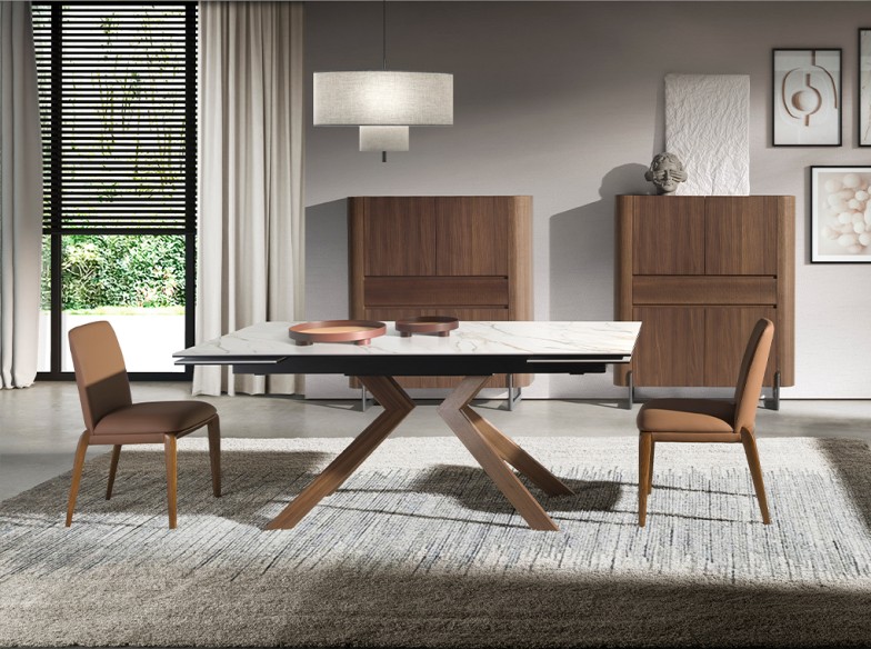 Aparador alto nogal y acero visón metal