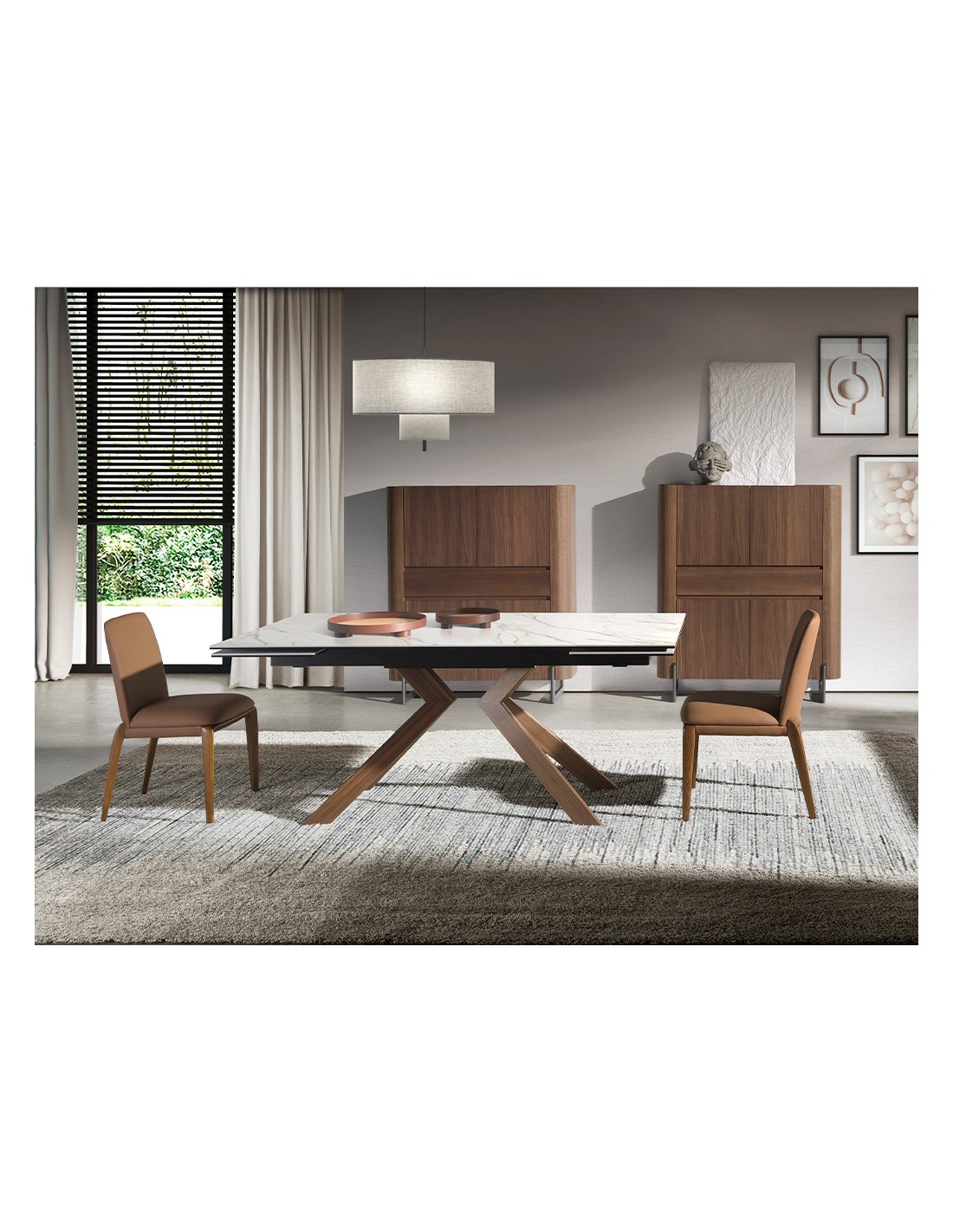 Aparador alto nogal y acero visón metal