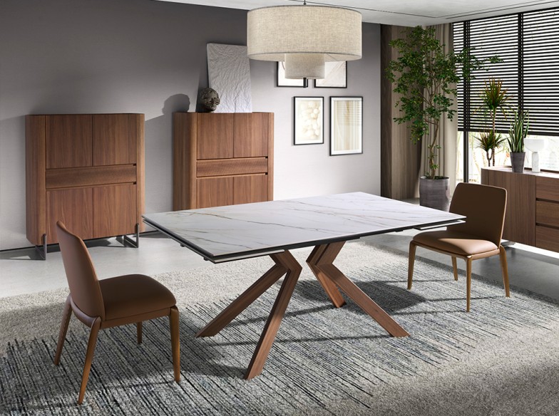 Aparador alto nogal y acero visón metal