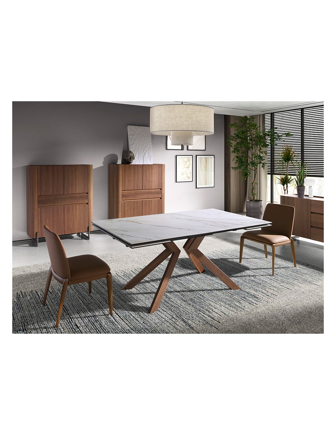 Aparador alto nogal y acero visón metal