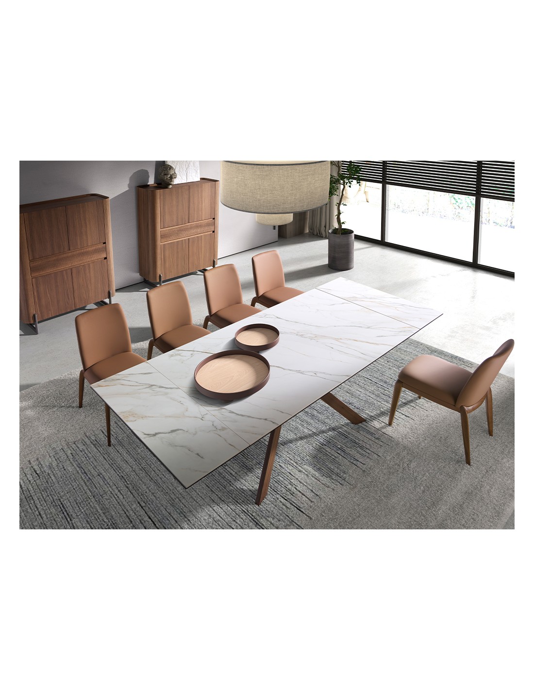 Aparador alto nogal y acero visón metal