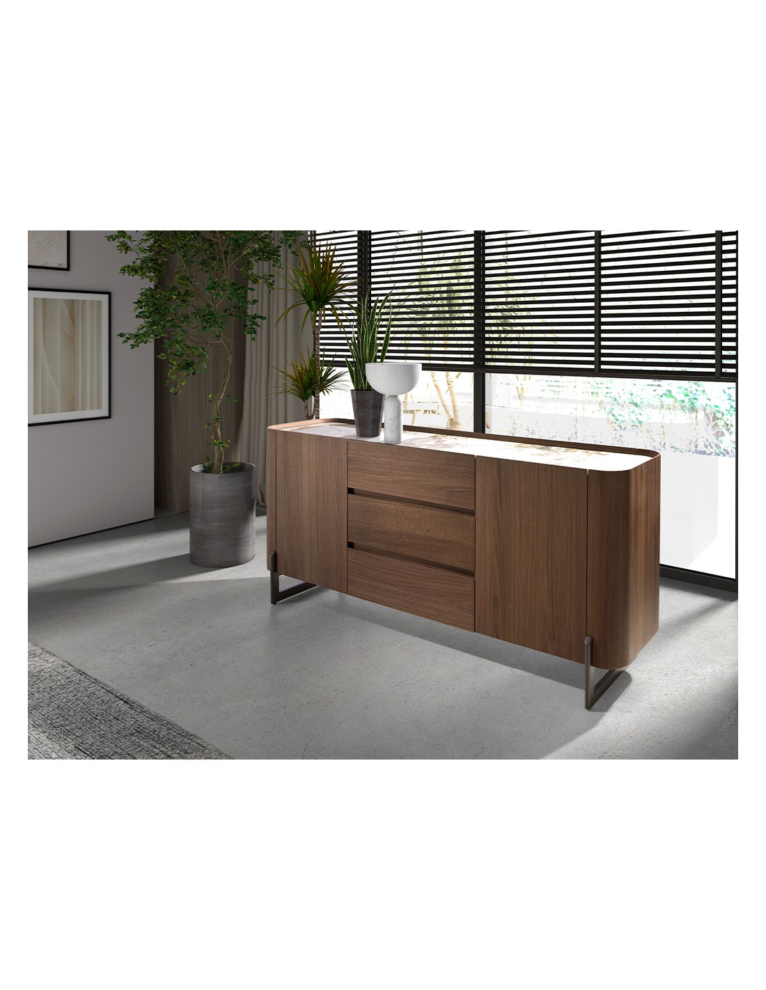 Aparador nogal, acero visón metal y tapa de...