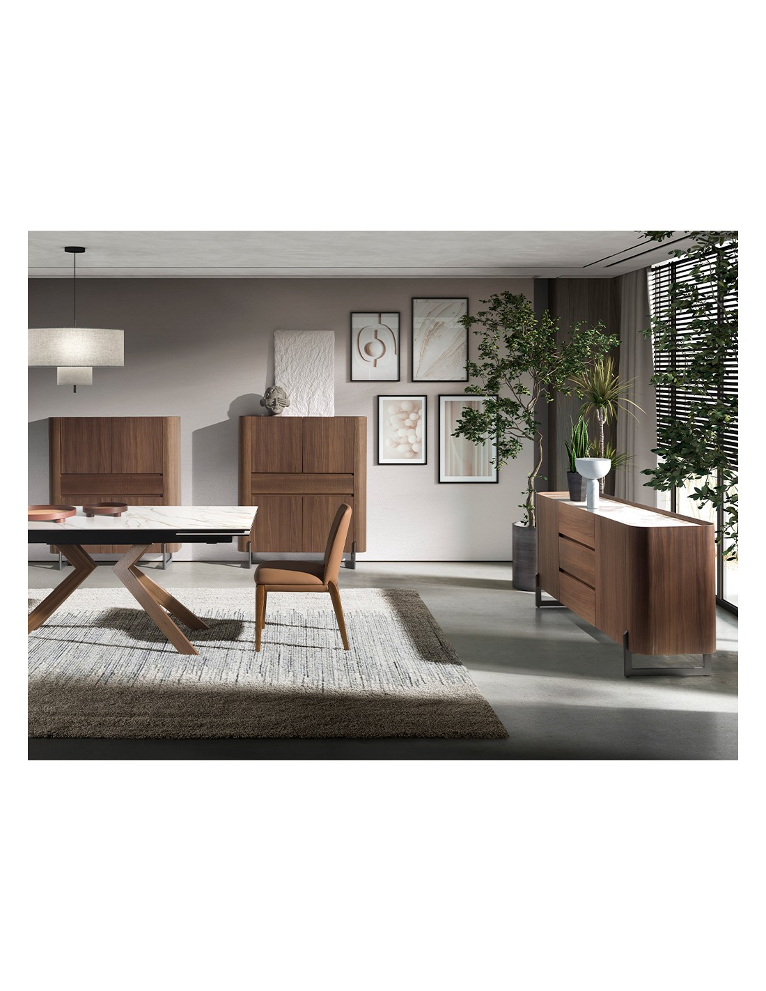 Aparador nogal, acero visón metal y tapa de...