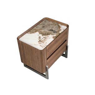 Mesita de noche nogal, acero visón metal y tapa de mármol... 2