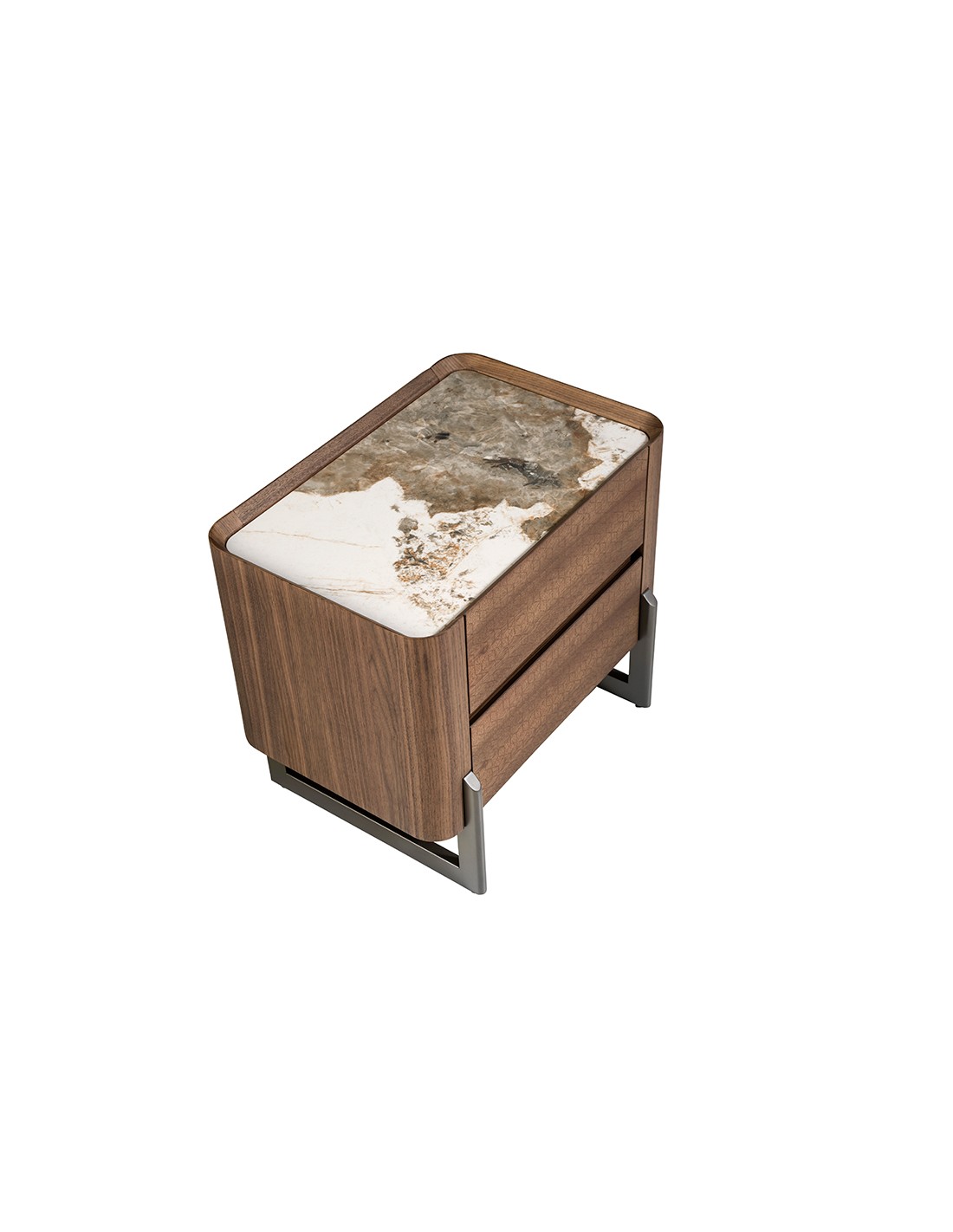 Mesita de noche nogal, acero visón metal y tapa...