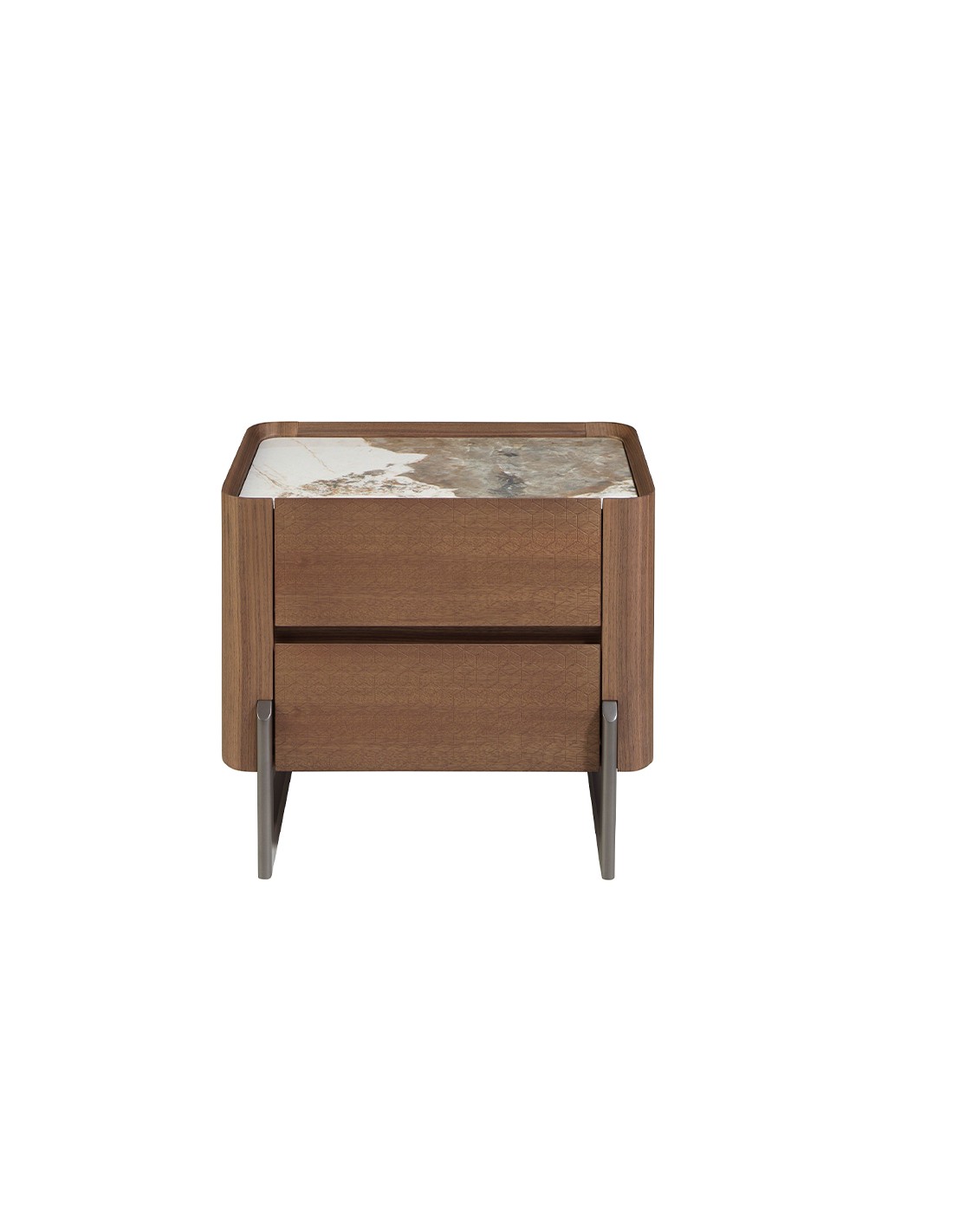 Mesita de noche nogal, acero visón metal y tapa...