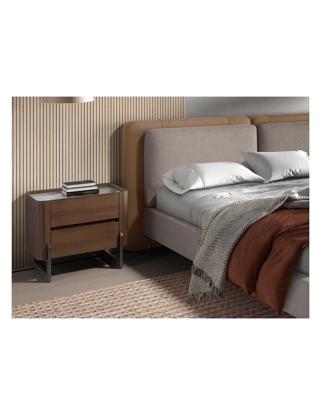 Mesita de noche nogal, acero visón metal y tapa...