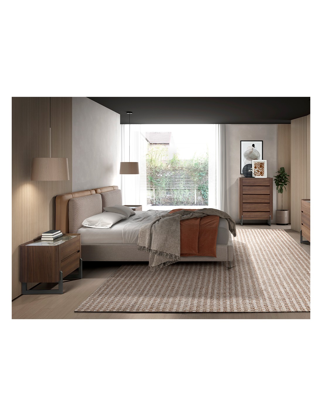 Mesita de noche nogal, acero visón metal y tapa...