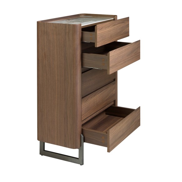 Chifonier nogal, acero visón metal y tapa de mármol porcelánico