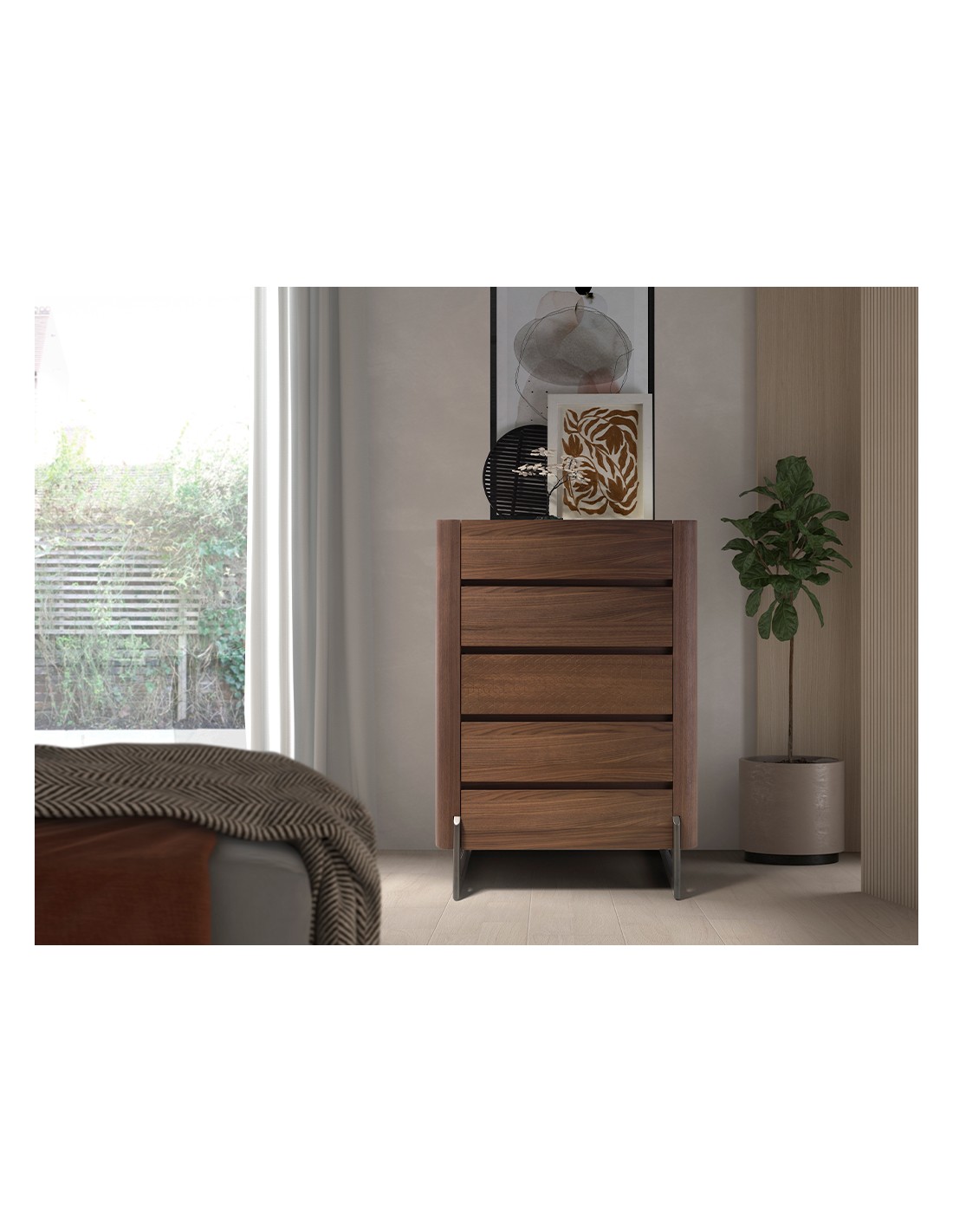 Chifonier nogal, acero visón metal y tapa de...