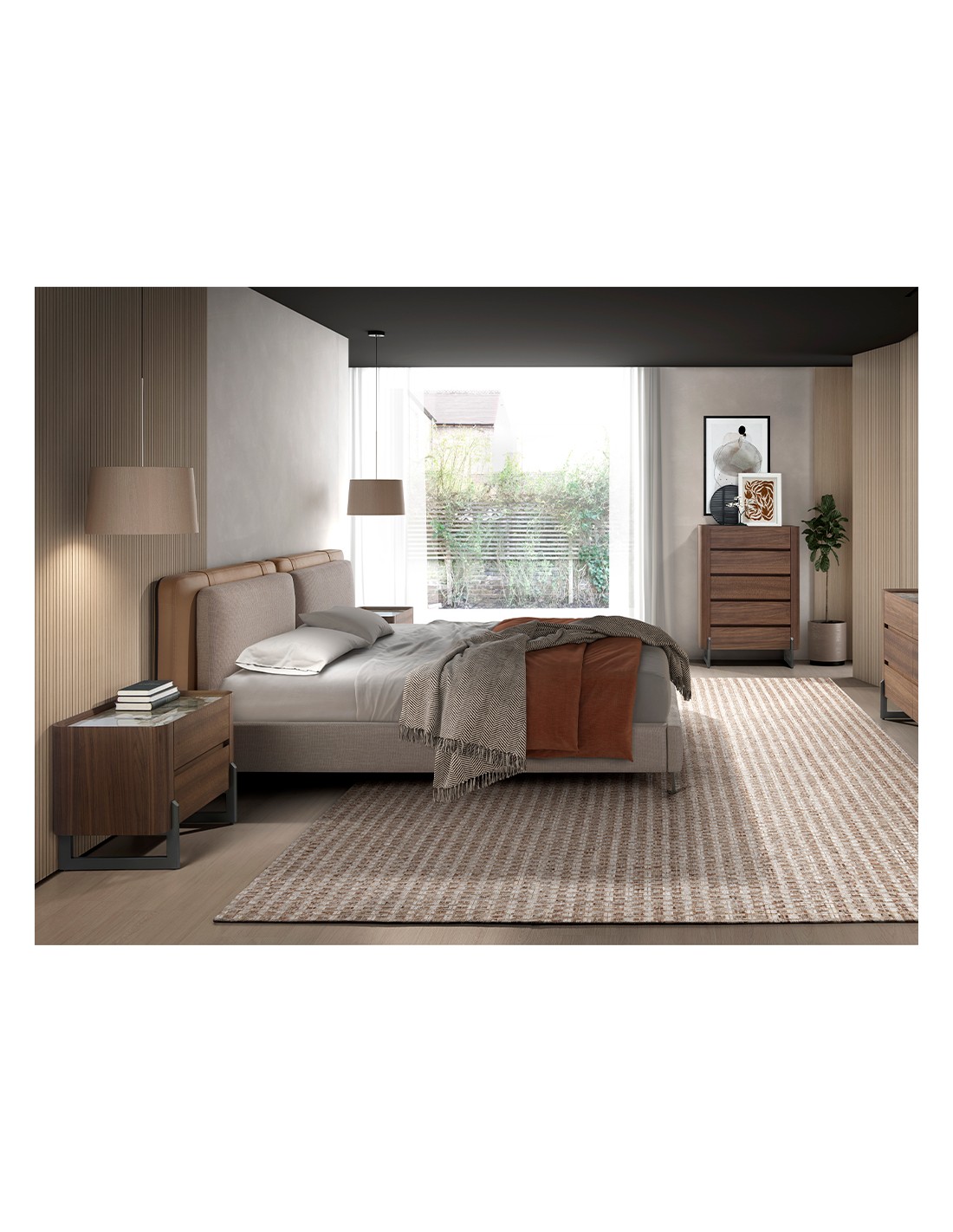 Chifonier nogal, acero visón metal y tapa de...