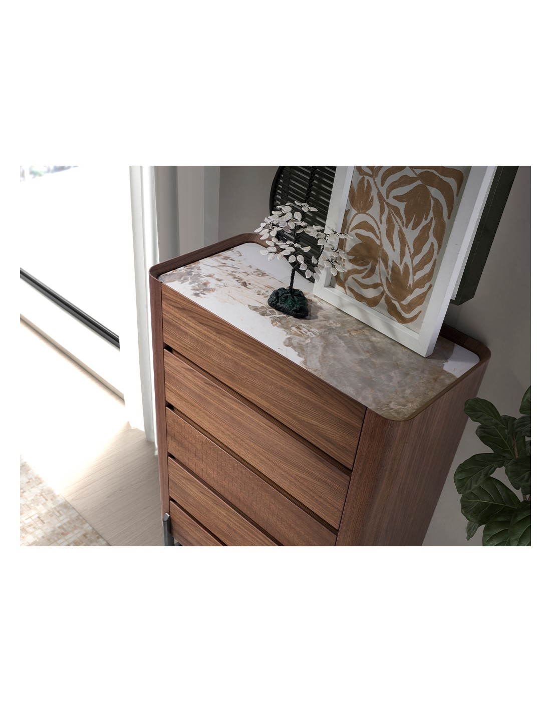 Chifonier nogal, acero visón metal y tapa de...