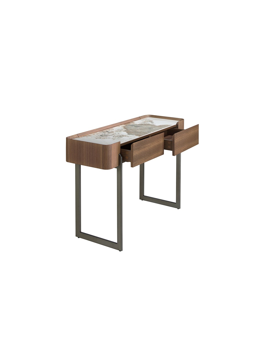 Consola rectangular mármol porcelánico, nogal y...