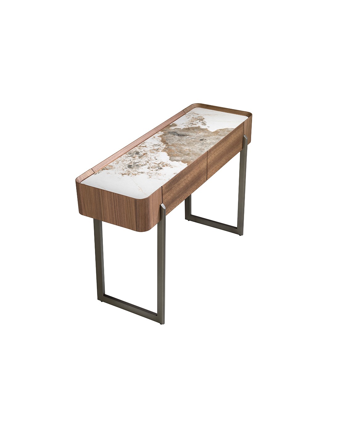 Consola rectangular mármol porcelánico, nogal y...