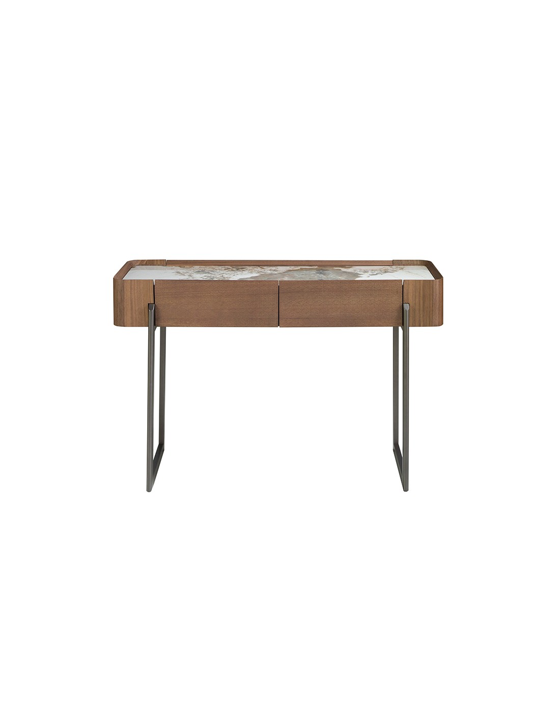 Consola rectangular mármol porcelánico, nogal y...