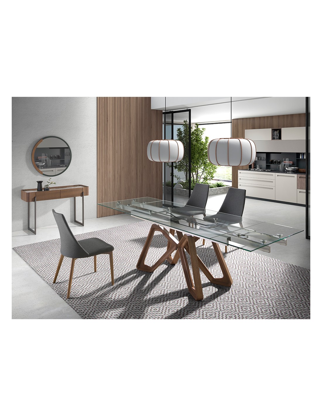 Consola rectangular mármol porcelánico, nogal y...