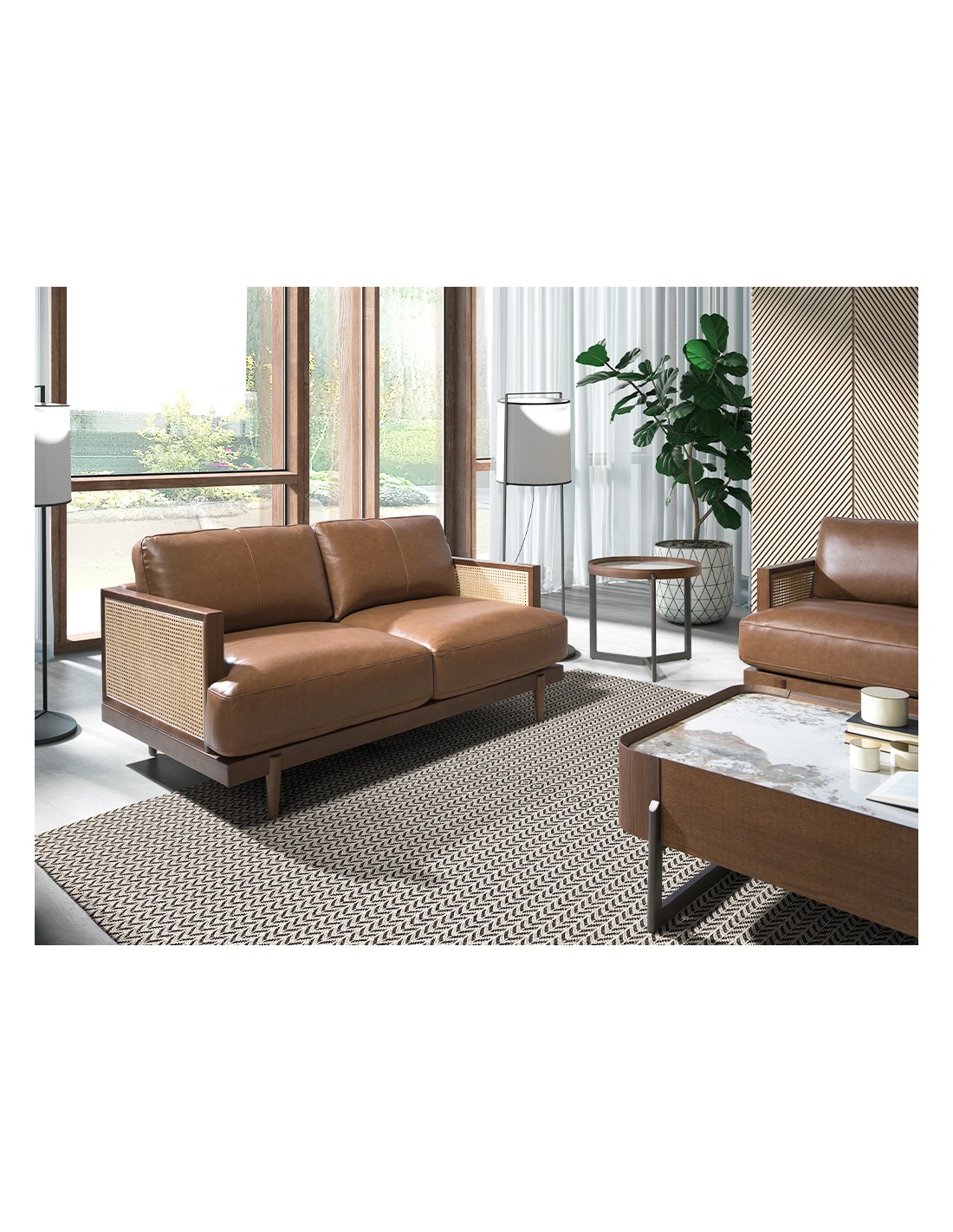 Sofá 2 plazas piel marrón