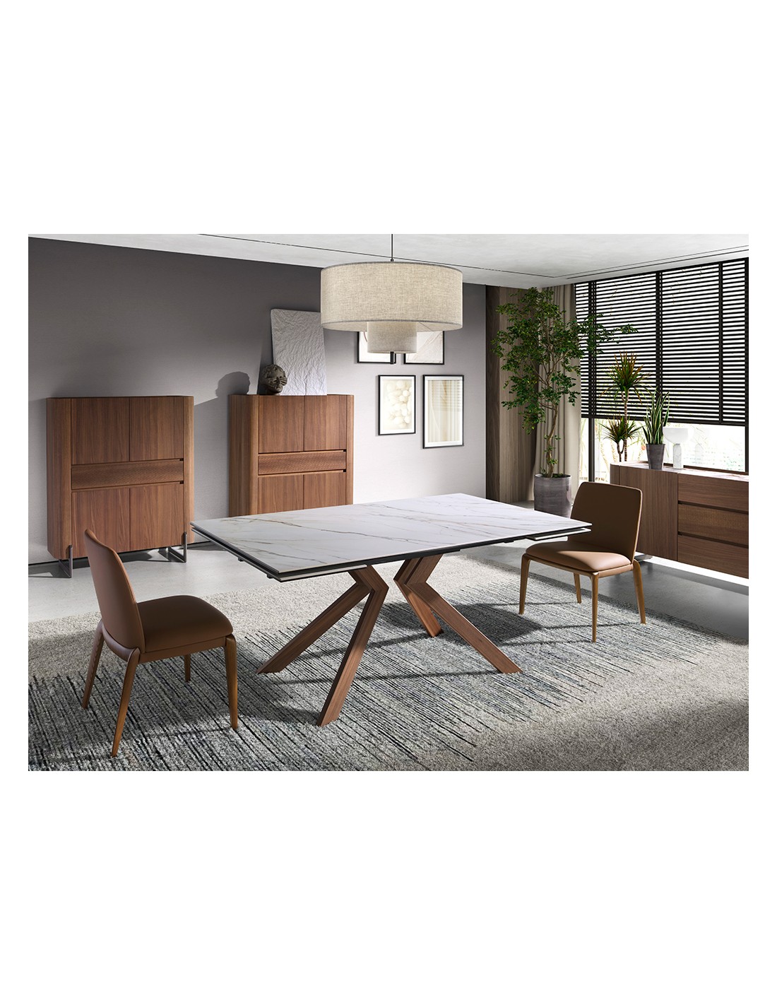 Mesa comedor extensible rectangular mármol...