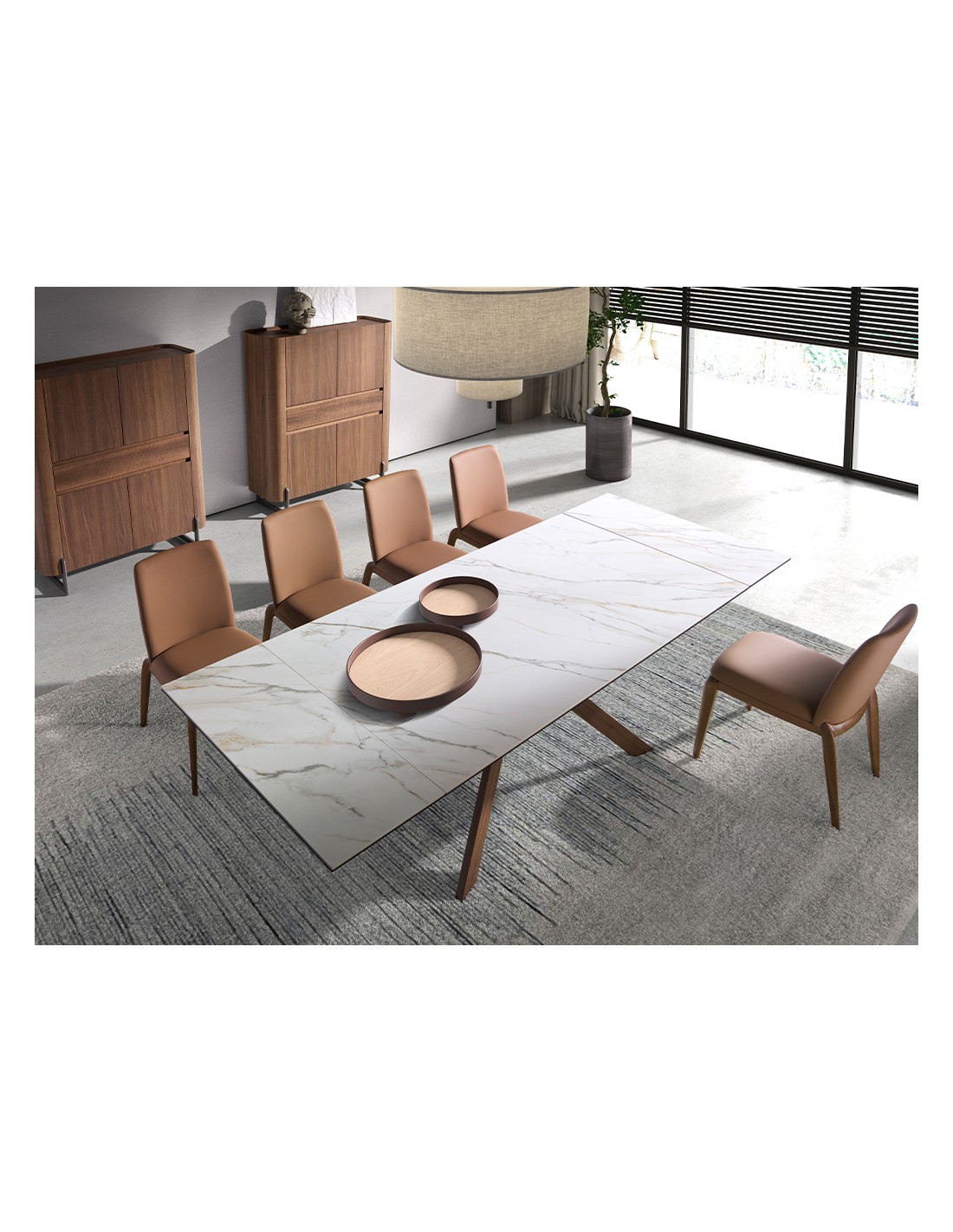 Mesa comedor extensible rectangular mármol...