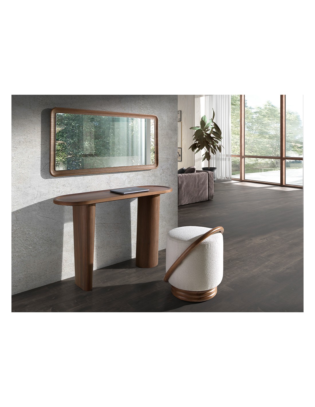 Consola ovalada medio punto nogal