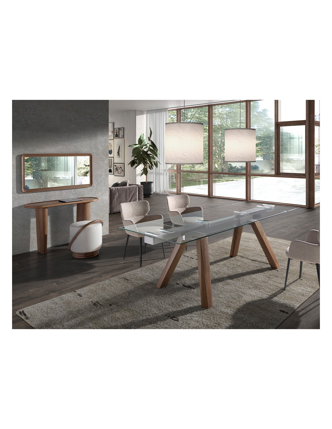 Consola ovalada medio punto nogal