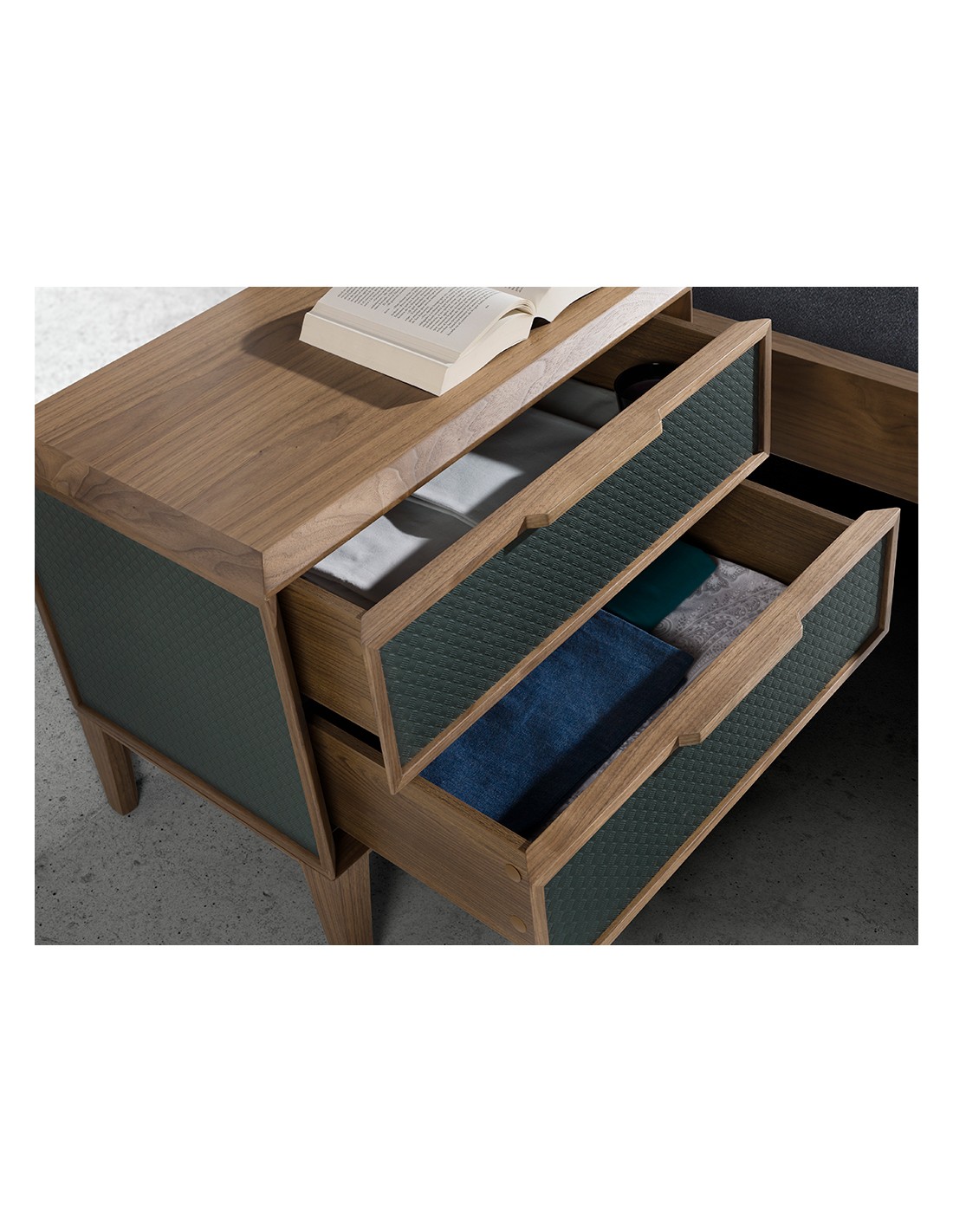 Mesita de noche pvc verde oscuro y nogal