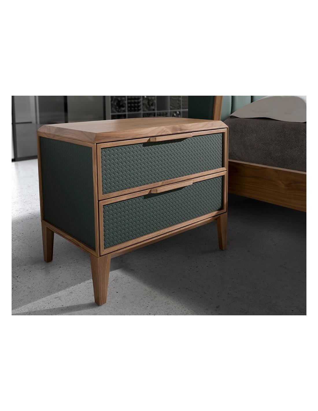 Mesita de noche pvc verde oscuro y nogal