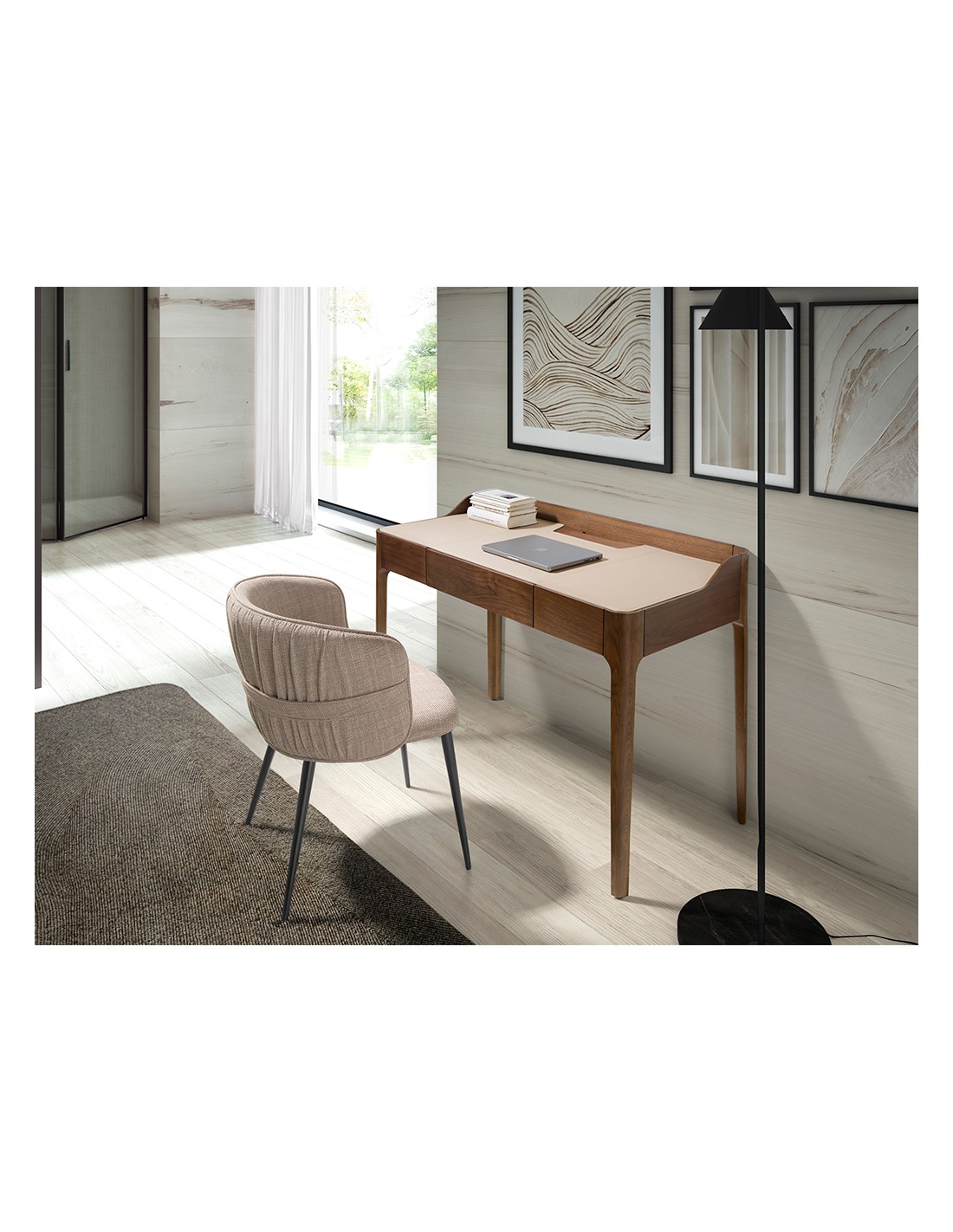 Escritorio tocador polipiel y nogal