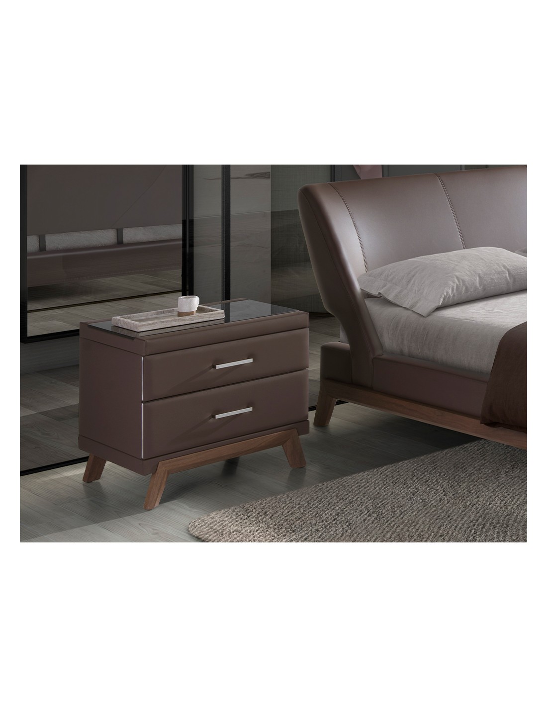 Mesita de noche polipiel y nogal con tapa de...