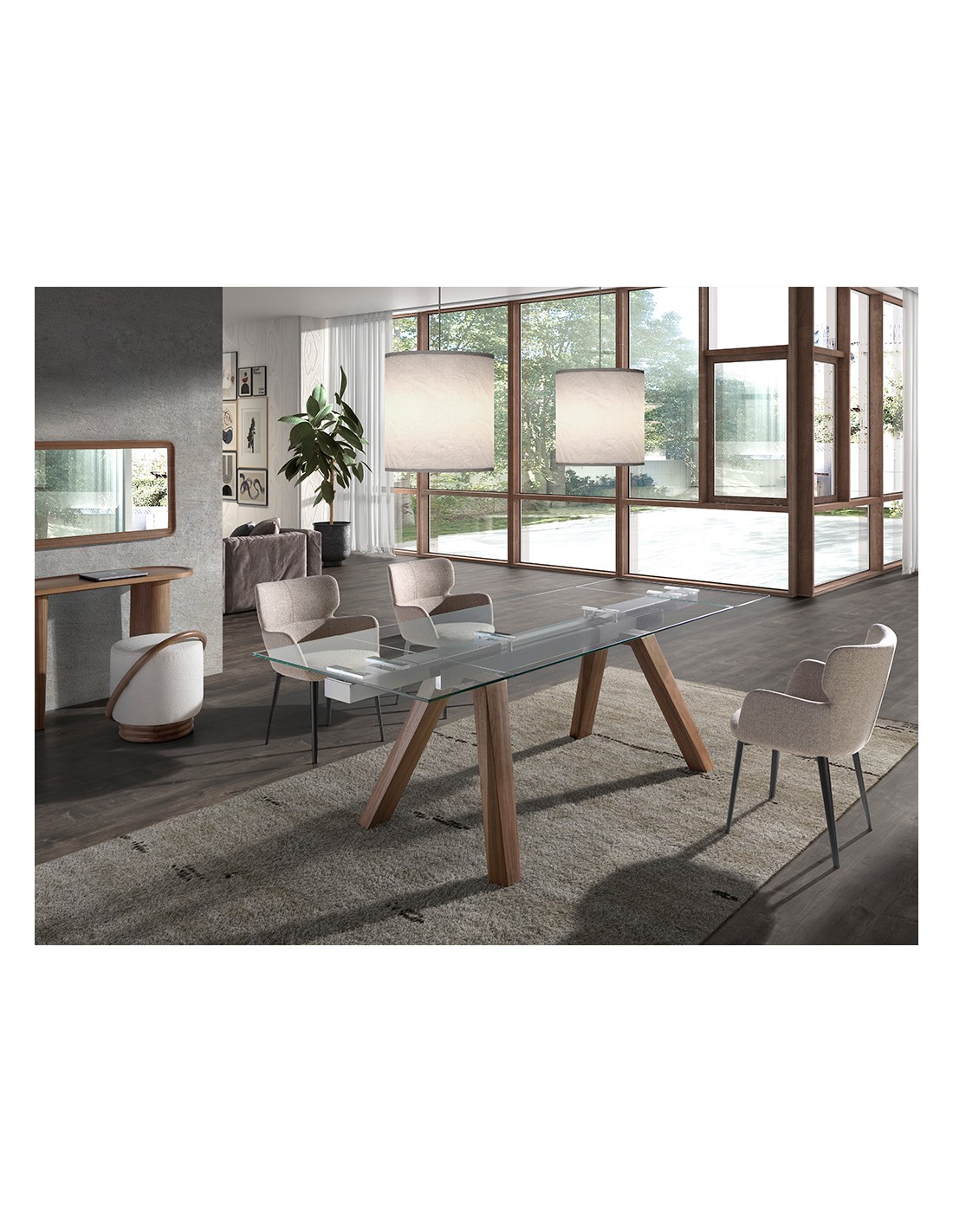 Mesa comedor extensible rectangular cristal...