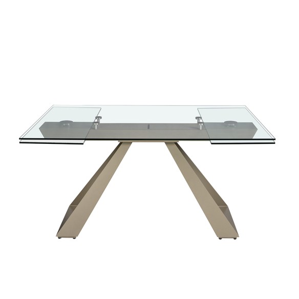 Mesa comedor extensible rectangular cristal templado y acero color champagne