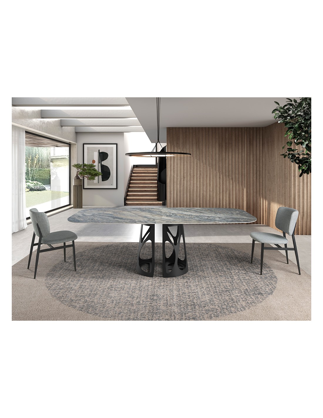 Mesa comedor ovalada barril mármol porcelánico...