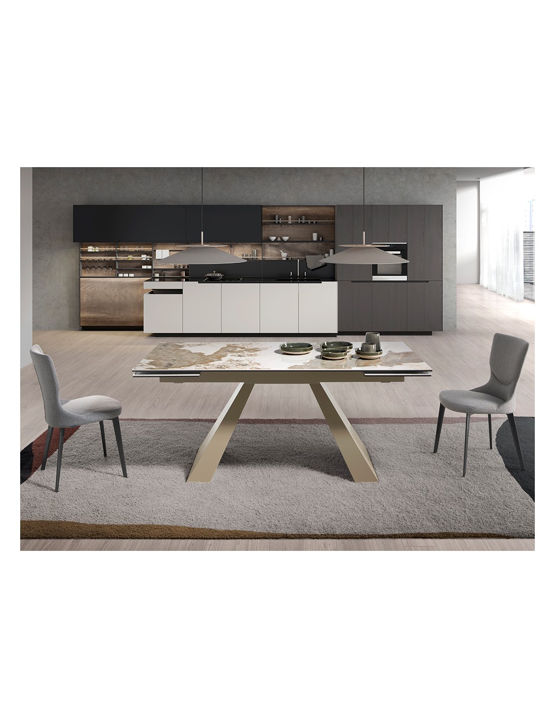 Mesa comedor extensible rectangular mármol...