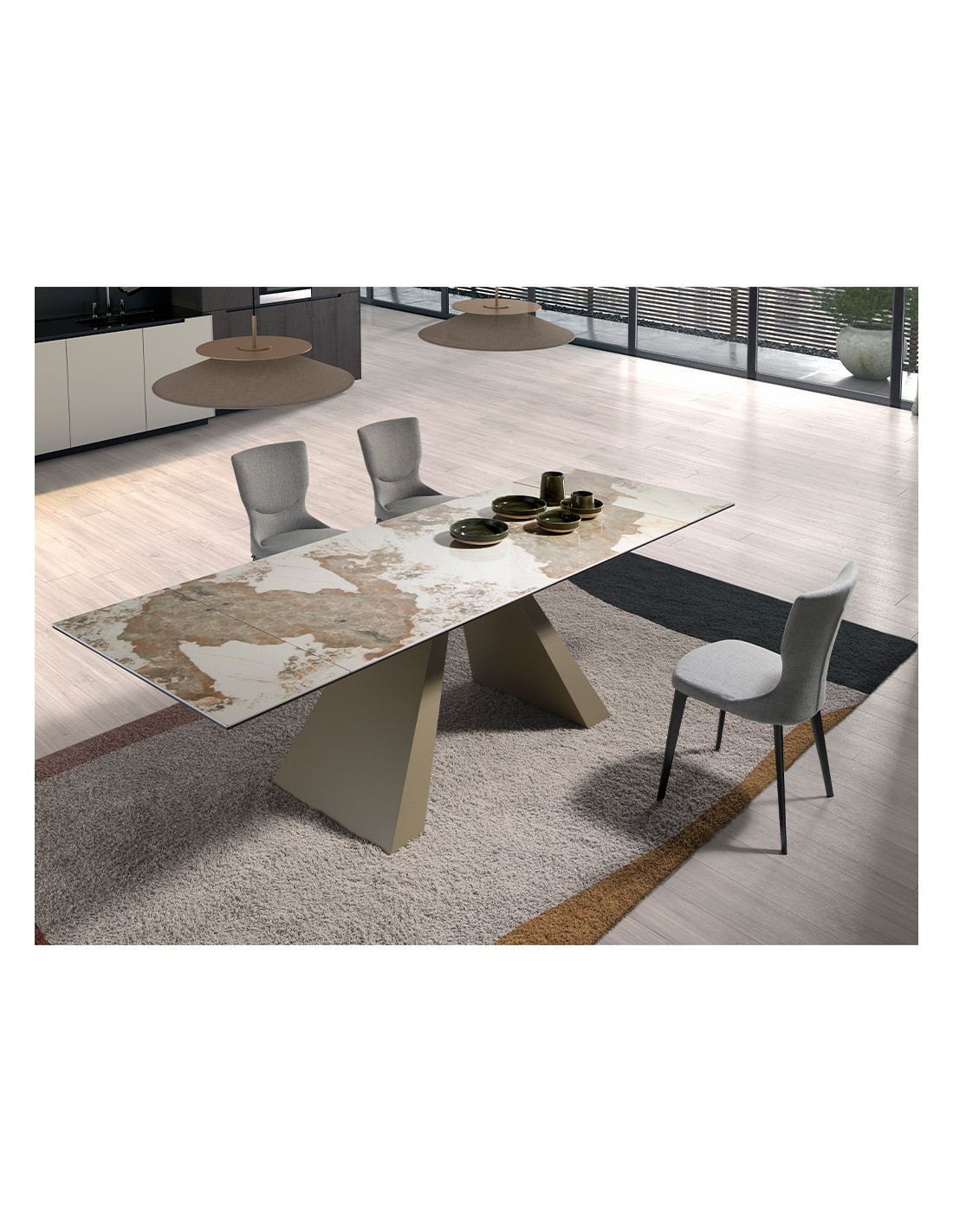 Mesa comedor extensible rectangular mármol...