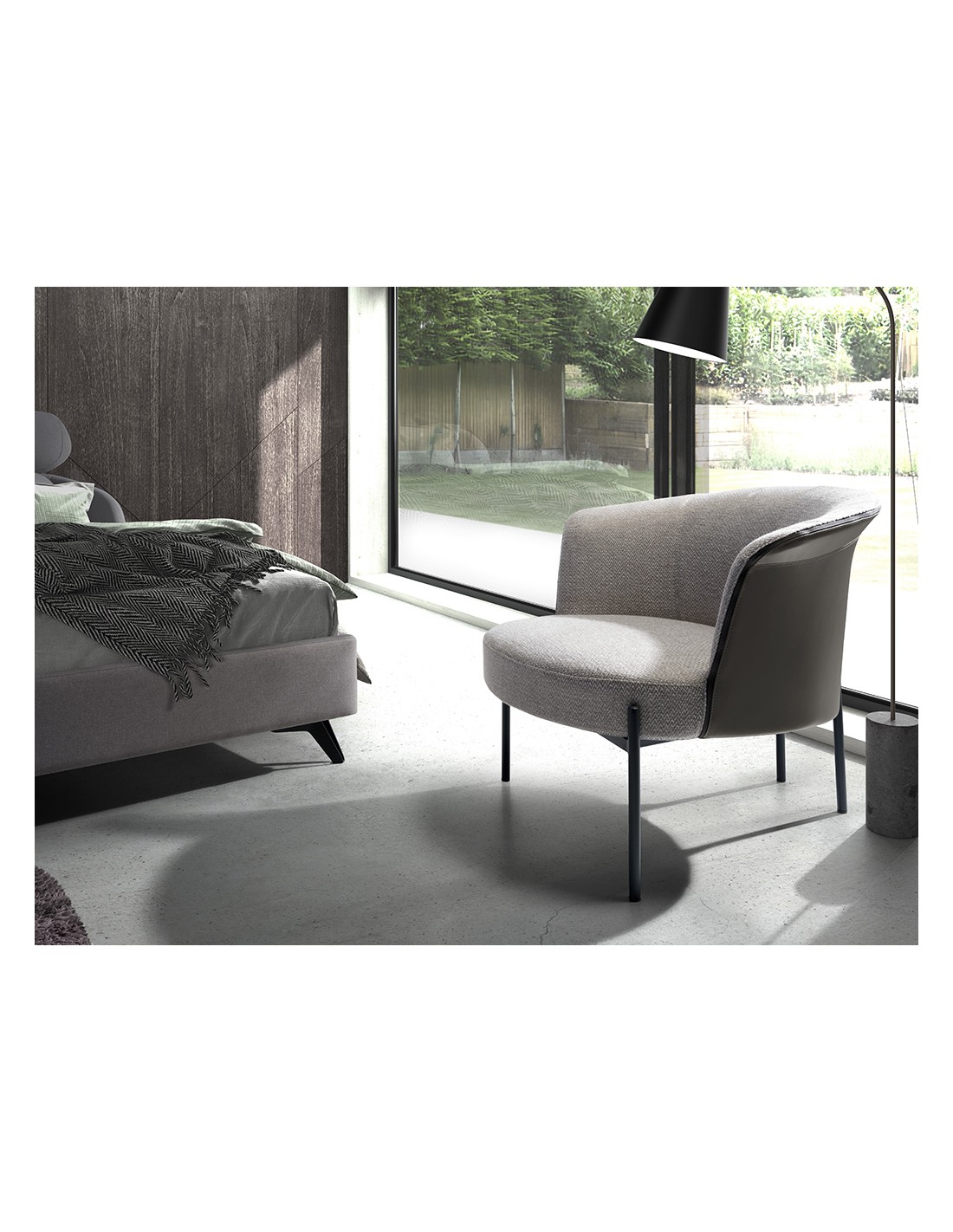 Sillón tela gris y polipiel gris oscuro