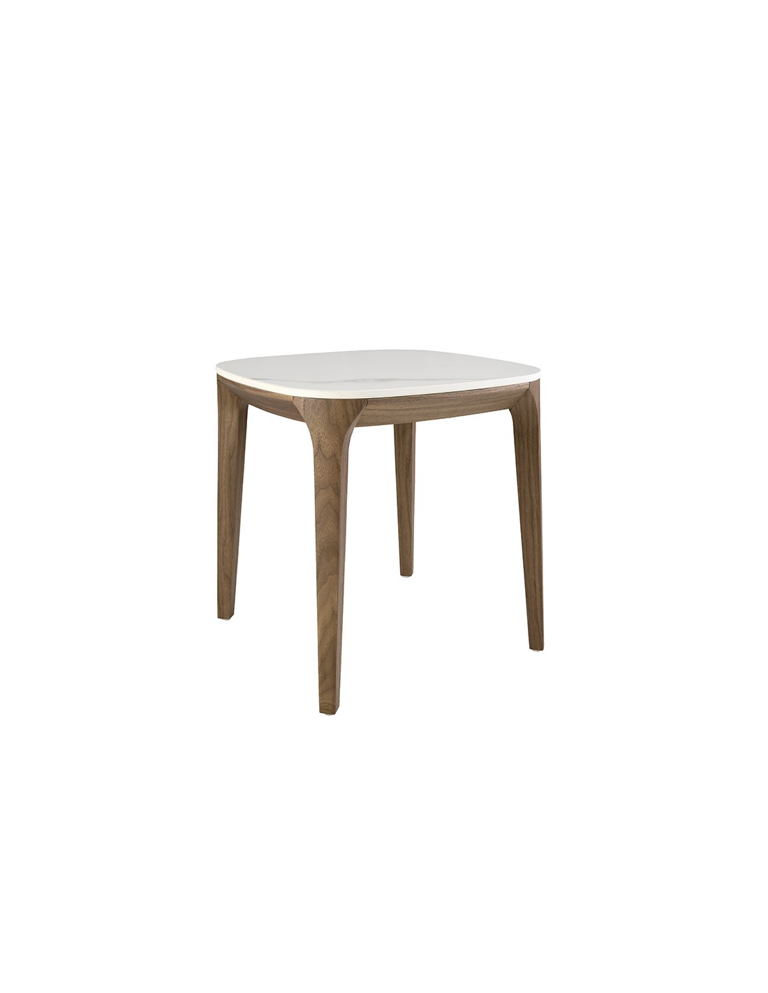 Mesa rincón cuadrada mármol porcelánico y nogal