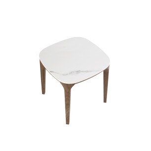 Mesa rincón cuadrada mármol porcelánico y nogal 2